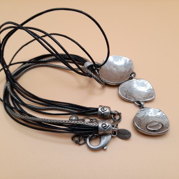 Chico's Blue Enamel Pendant Necklace, Leather Cords, 20 Inch - Picture 10 of 10